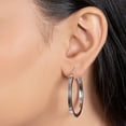 thumbnail image 3 of Simple Large Round Flat Square Tube Big Hoop Earrings for Women .925 Sterling Silver Hinged Notched Post 1.65 Inch Diameter, 3 of 5