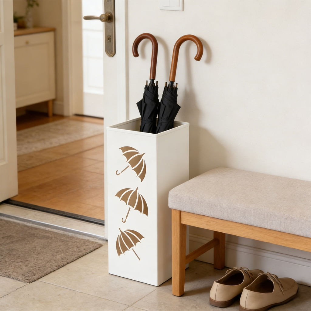 Sleek Metal Umbrella Stand With Ventilated Structure For Quick Drying And Compact Placement