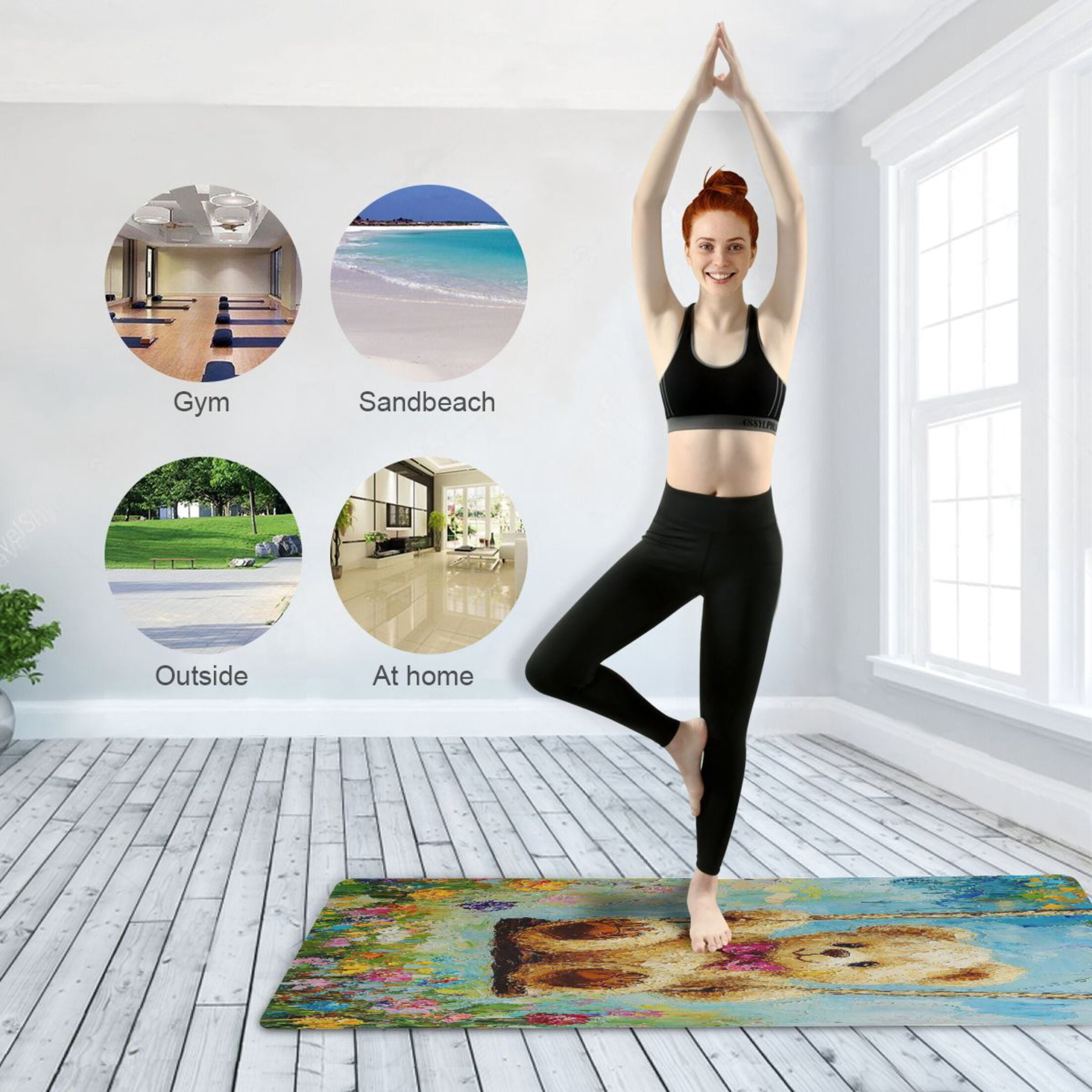 BZSMCE Yoga Mat Women Brown Bear on Swing Painting Fitness Mat