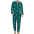 thumbnail image 3 of Pijama de tiburón blanco con silueta de animal para hombre, conjunto de pijama de manga larga moderno de 2 piezas, traje informal con gráficos para uso diario, regalo de cumpleaños, 3 of 5