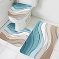 thumbnail image 3 of Turquoise Brown Bath Mat 3 Piece Bathroom Rug Set, Teal White Geometric Gradient Stripes Non Slip Bath Rug Contour Mat and Toilet Lid Cover, Absorbent Shower Mats Soft Bath Rugs and Mats Sets, 3 of 8