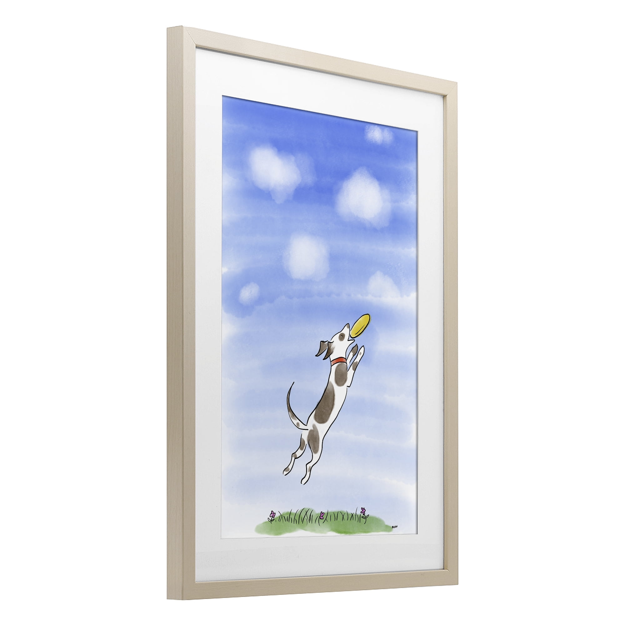 Stupell Industries Dog Catching Frisbee Birch Framed Print Under Glass, design by Patti Mann