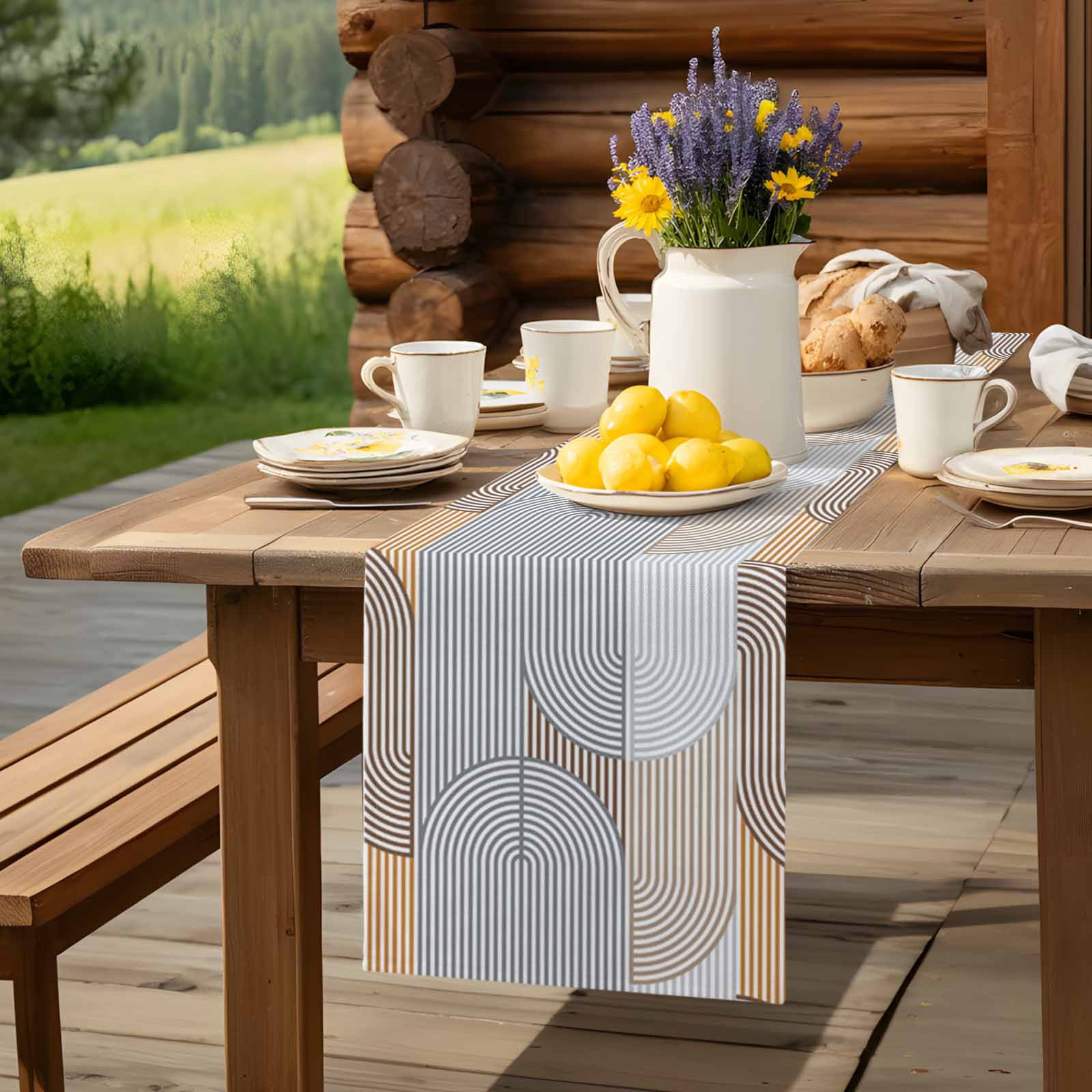 Grey Stripes Abstract Geometric Table Runner 90 Inches Long, Gradient Lines Seamless Table Runners Tabletop Scarf Kitchen Dining Tables Decoration for Home Party Indoor Outdoor
