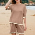 thumbnail image 2 of qolati Two Piece Sets for Women Summer Lounge Set Casual Short Sleeve Pullover Top Matching Shorts 2 Piece Beach Vacation Outfits, 2 of 8