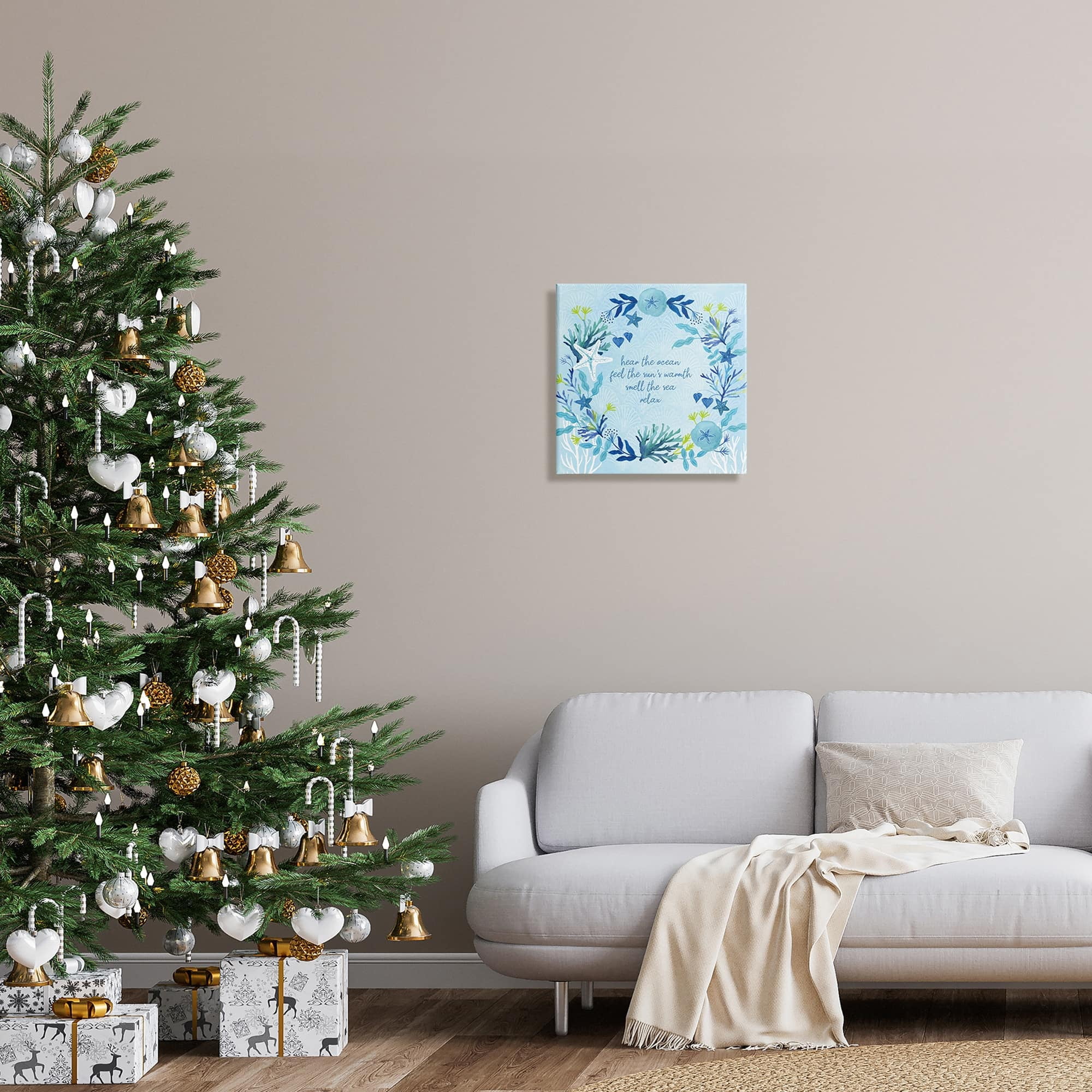 Relaxing Beach Quote Sea Life Botanical Wreath Coastal Graphic Art Gallery-Wrapped Canvas Print Wall Art