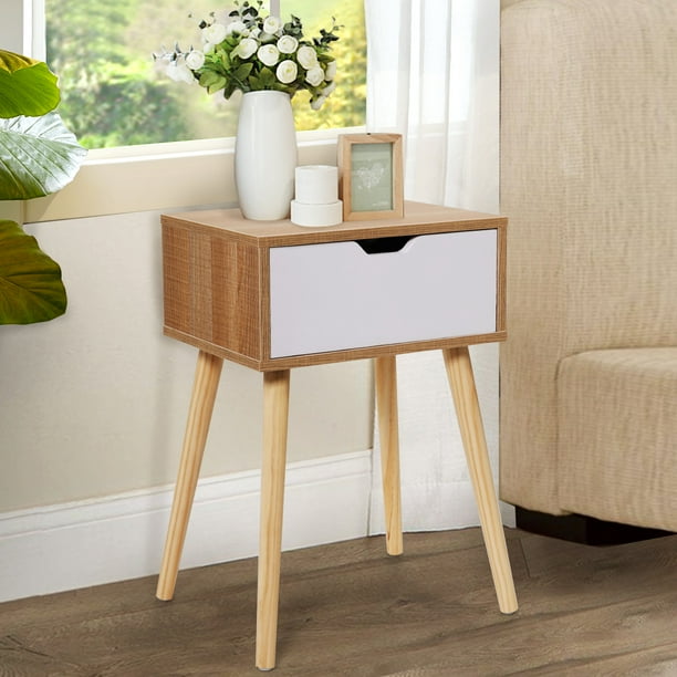 Kepooman Modern Night Stand Set of 2, Wood End Side Table with Storage