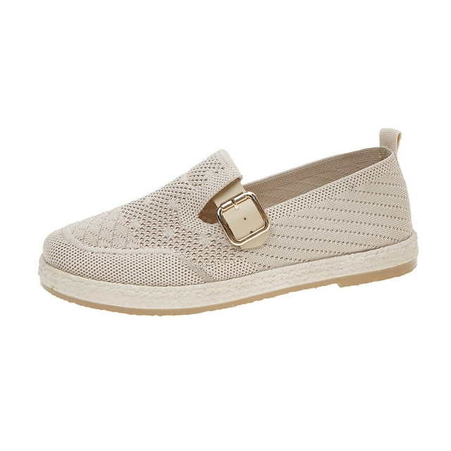 Chaussures Décontractées pour Femmes Chaussures Décontractées Respirantes pour Femmes - Chaussures Plates à Bout Rond en Maille Fly Unie à la Mode Chaussures Plates pour Femmes