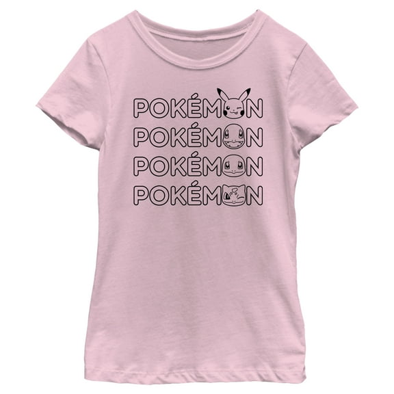 Girl's Pokemon Starter Heads Outline  Graphic Tee Light Pink Large