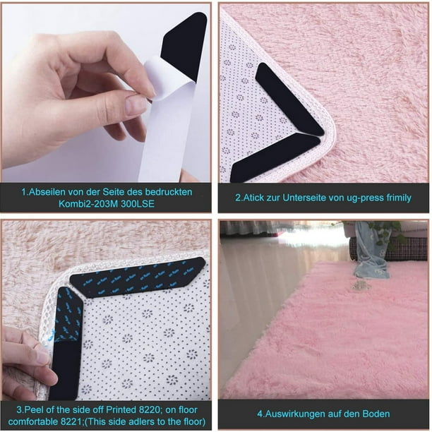 Rug Grippers, 16 pcs Double Sided Washable Removable Anti Curling Corner Carpet  Gripper, Non Slip Renewable Adhesive Rug Tape for Hardwood Floors and Tile  