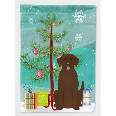 Carolines Treasures BB4181CHF Merry Christmas Tree Chocolate Labrador Flag Canvas House Size