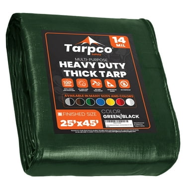 Tarpco Safety 14 Mil Extra Heavy Duty Tarp Camping Tarpaulin Waterproof Cover, Green and Black 25' x 45'Ft