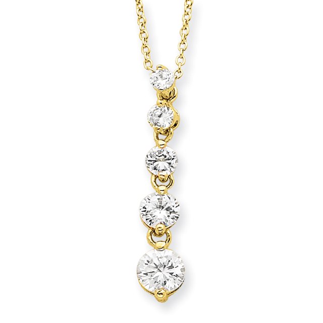 Sterling Silver Vermeil CZ Journey Necklace (Weight: 2.7 Grams, Length: 18 Inches)