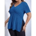 thumbnail image 2 of Womens Plus Size Tops Casual V Neck Short Sleeve Shirts Split Hem Blouses Summer Blue 4XL, 2 of 6