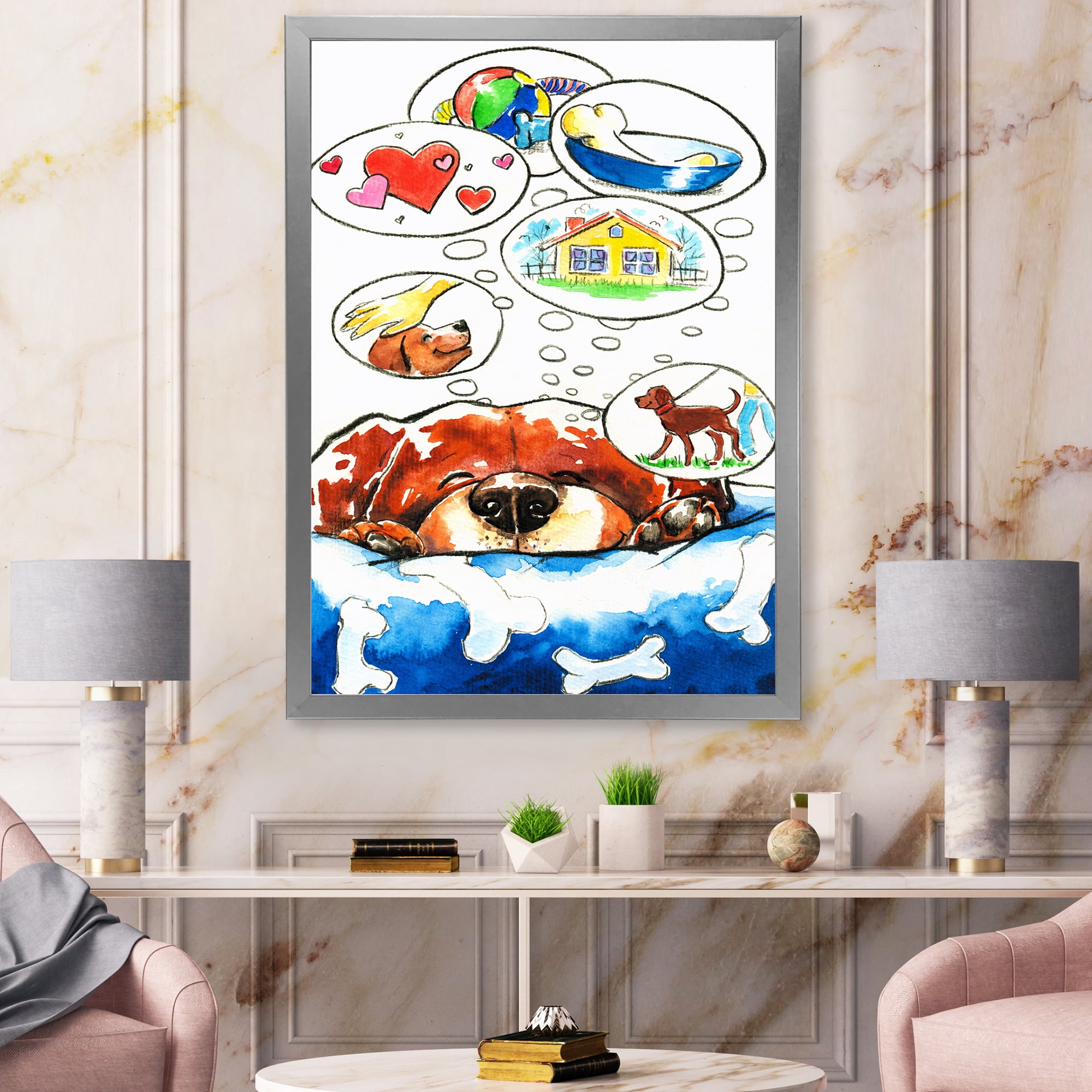Designart 'Dog Having Dreams' Children's Art Framed Art Print