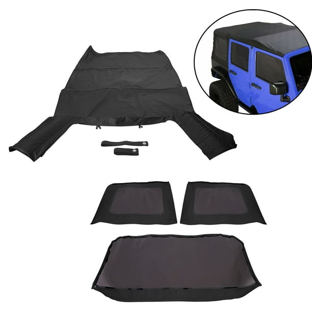 Kojem Waterproof Soft Top Roof Cover for 2007 2008 2009 Jeep Wrangler JK  Unlimited 4 Door with Tinted Windows Anti-Noise Black Sailcloth -  