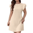 thumbnail image 6 of Efsteb Women's Round Neck Ruffle Sleeve Pleated Mini Dress Short Sleeve A-Line Dress for Summer Daily Work Office Casual (Khaki,XXL), 6 of 9
