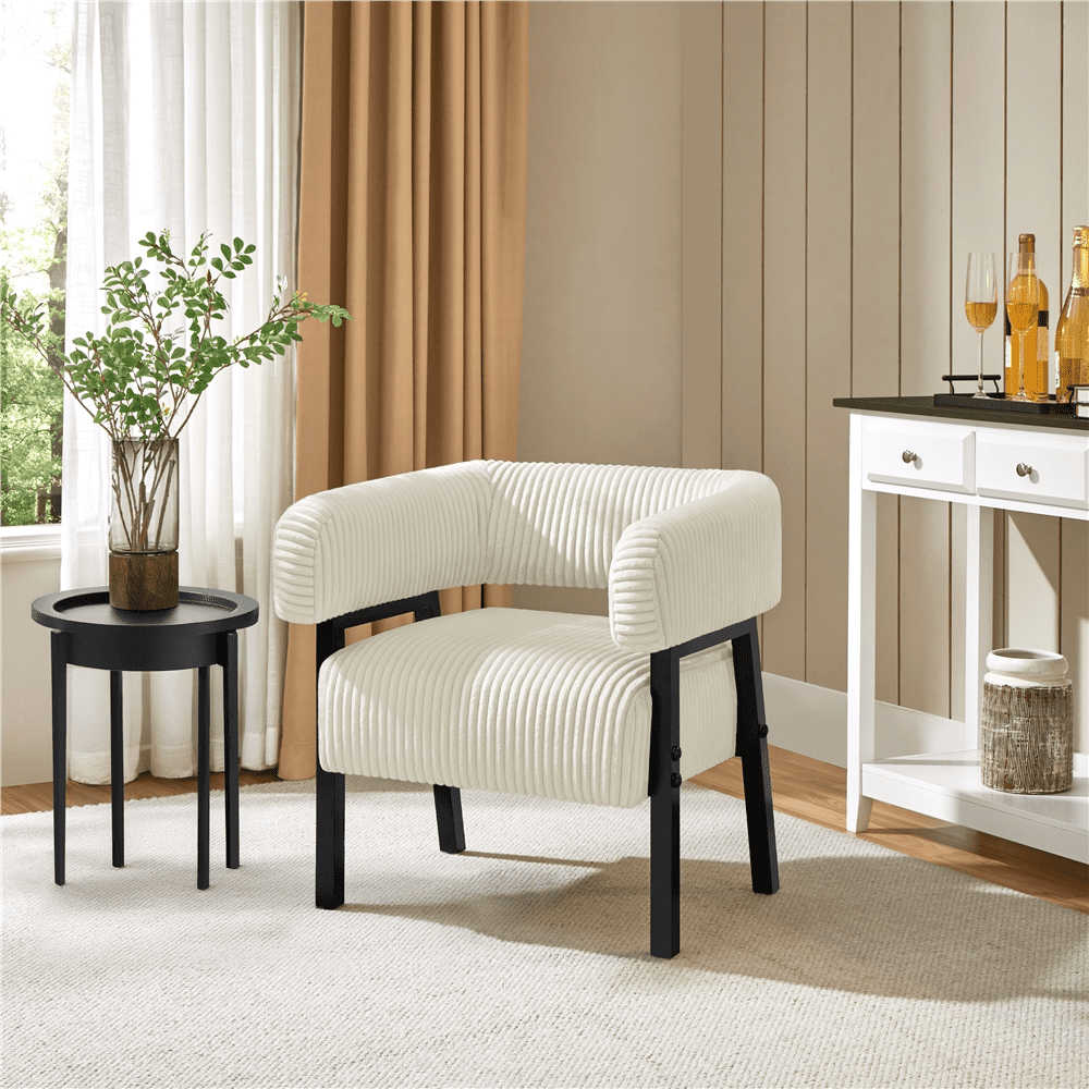 Renwick Corduroy Accent Chair with Solid Wood Legs for Living Room, Beige