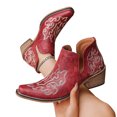 thumbnail image 5 of Crunowin Women's Ankle Boots, Embroidered Fall Chunky Mid Heel Trendy Shoes Red 9.5, 5 of 10