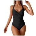 thumbnail image 1 of Huesdet Women Athletic One Piece Swimsuits Sporty Racerback Bathing Suits Full Coverage Modest Swimwear[Black,S], 1 of 5