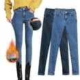 thumbnail image 4 of Prolriy Fleece Lined Jeans Women Thermal Fleece Denim Jeggings High Waist Stretchy Jean Leggings Stylish Skinny Warm Leggings for Women Straight Leg Womens Jeans Womens Pants Dark Blue L, 4 of 8