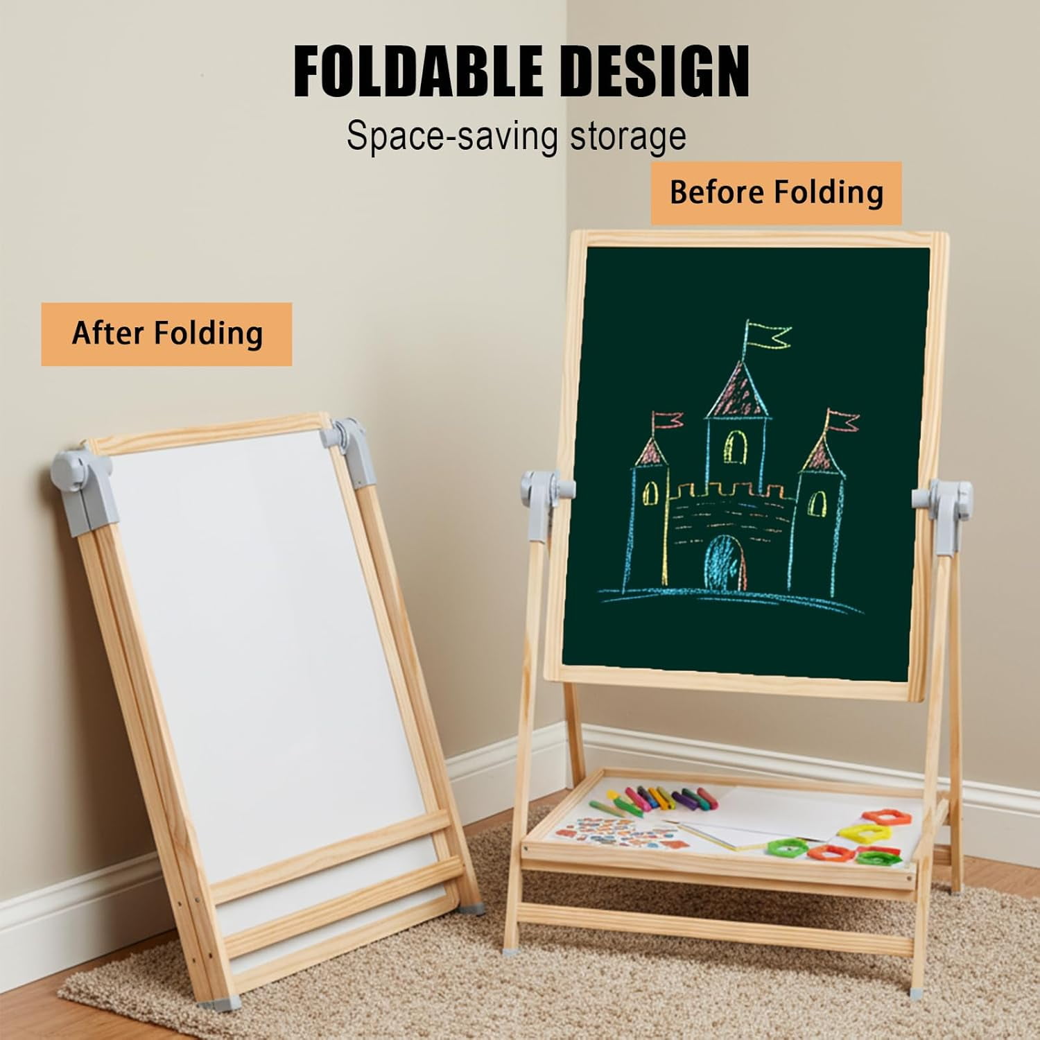 XYJBHB Art Easel for Kids, Double-Sided Kid's Easel with Magnetic Whiteboard & Chalkboard, Adjustable Kids Land Easel, Learning-Toy for 3,4,5,6,7,8 Years Old Boy&Girls