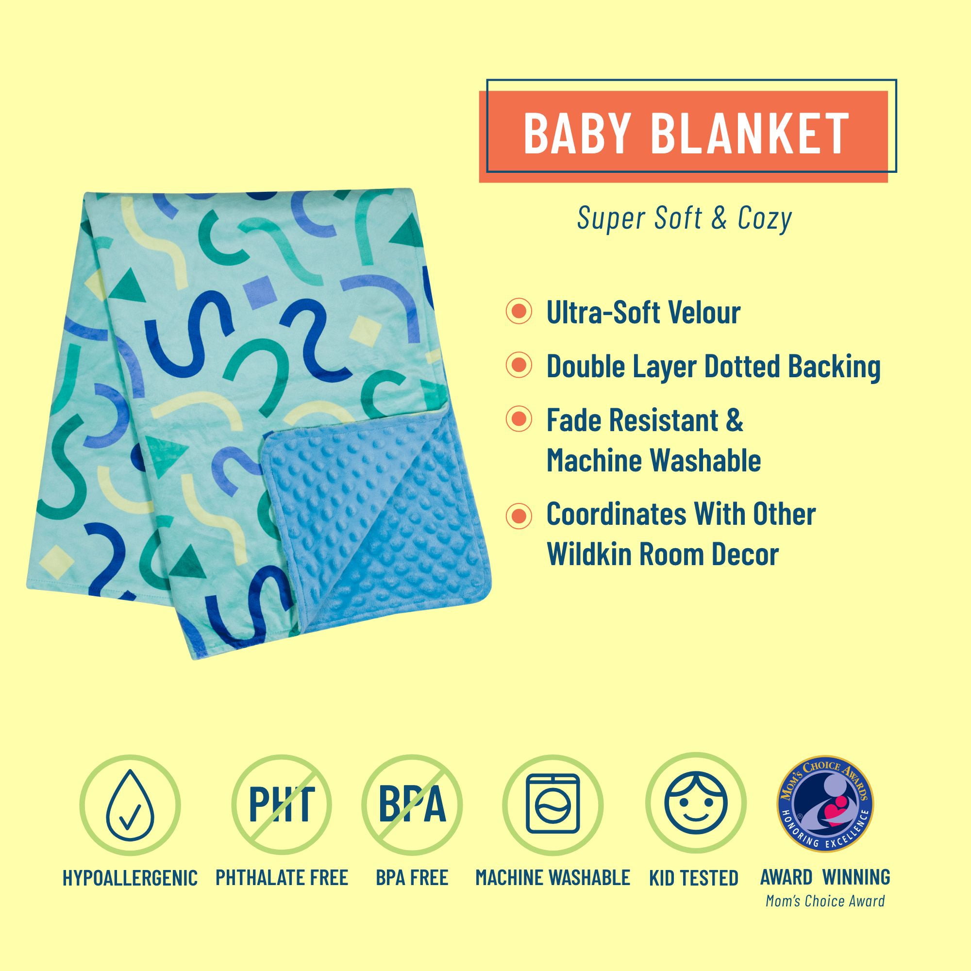 Wildkin Plush Velour Baby Blanket for Girls and Boys (Confetti Blue)