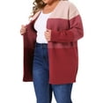 thumbnail image 4 of Agnes Orinda Women's Plus Size Open Front Cardigan Striped Color Block Side Split Long Sleeve Knit Sweaters Casual Outwear Coat 2X Red Pink, 4 of 5