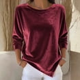 thumbnail image 2 of CIENVNSTG Crew Neck Casual Velvet Tops for Women Long Sleeve Solid Color Loose Fit Structure Soft Cozy Fabric Trendy Design for Spring Fall Indoor Daily Wear And Leisure Activities Wine L, 2 of 4