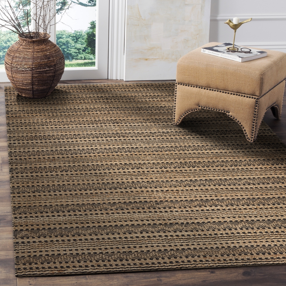 LR Home Ollie 9' x 12' Brown/Black Chevron Striped Braided Jute Indoor Area Rug