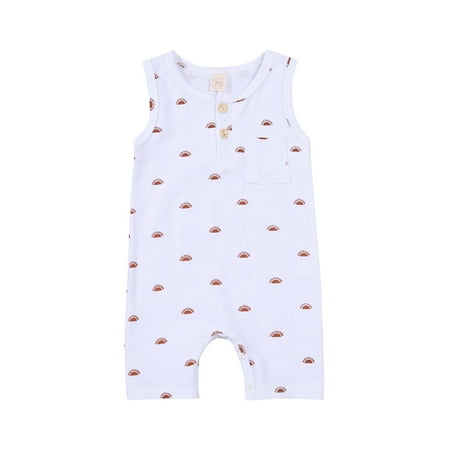 

Puloru Baby Sleeveless Sun Print Round Neck Button Romper with Pocket