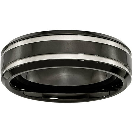 Black Titanium Segment Rings - Primal Steel Titanium Black IP-plated Grooved 7mm Band