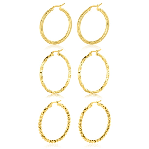 JeenMata Juego de 3 Aros con Baño de Oro Amarillo y Varios Diseños