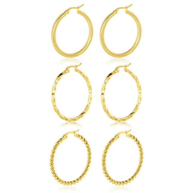 JeenMata Juego de 3 Aros con Baño de Oro Amarillo y Varios Diseños