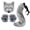 Grey, variant on 3Pcs Faux Fur Cat Wolf Fox Mask Paws Fluffy Tail Set,Halloween Fursuit Therian Fox Animal Cosplay Party Costume