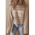 thumbnail image 4 of Women's Smoke Gray Hollow-Out Cable Knit Cropped Sweater, 4 of 7