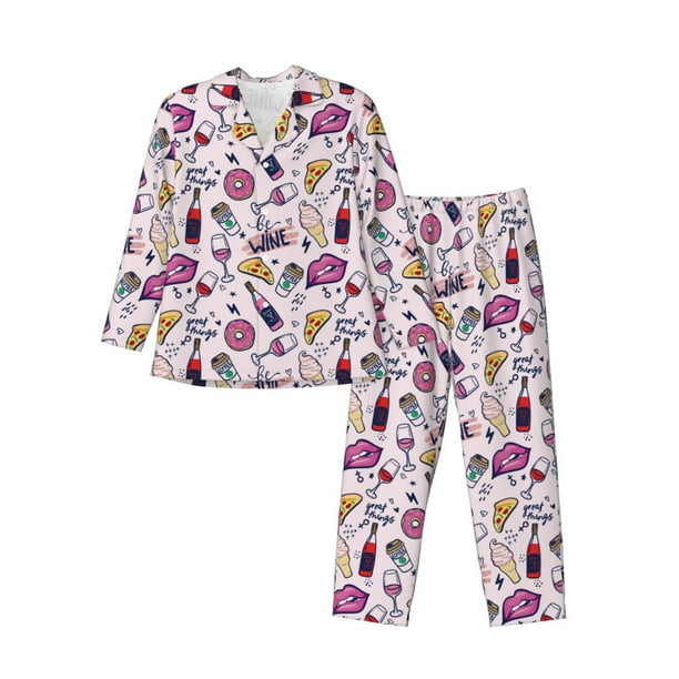 Balery Wine Pijama para Hombre de Dos Piezas con Manga Larga, Conjunto de Dormir y Descanso Suave con Bolsillos-Large