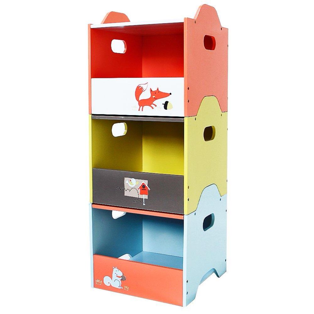 Labebe Wooden Toy Storage Bin, 3Color Combined Stackable Fox Toy Bin