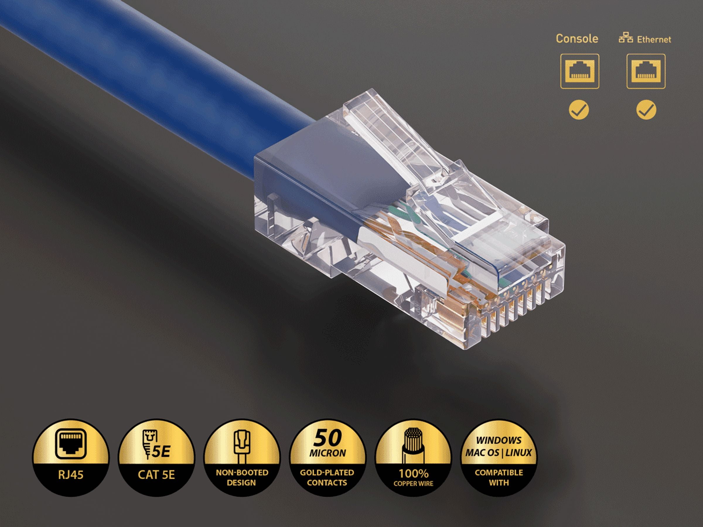 Cable Leader 50ft Cat5e UTP Non-Booted Ethernet Network Patch Cable 24AWG Bare Copper, Blue