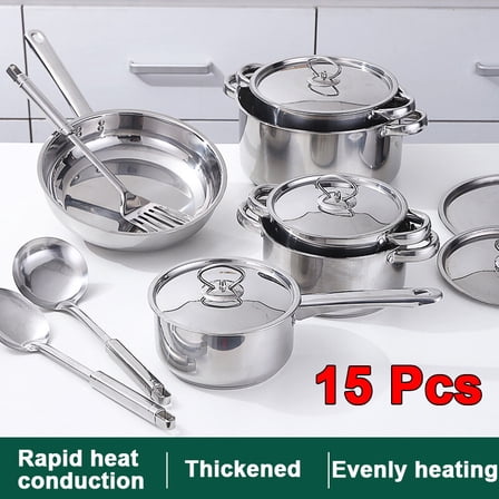 15-Piece Stainless Steel Cookware Set Professional-Grade Kitchen Tools，pot，pan