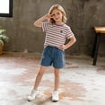 thumbnail image 3 of Cethrio Girls Cotton T-shirts, Stripe Casual Short Sleeve Crew Neck Summer Tops Kids Tees Purple Size 10, 3 of 6