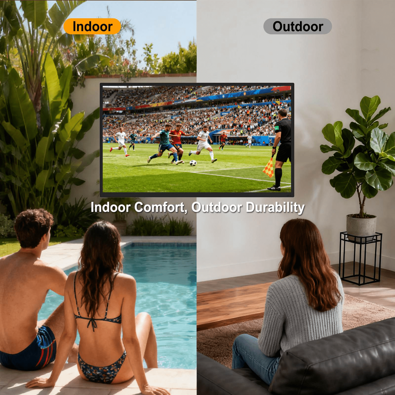55"Outdoor TV 2500nits High Brightness 4K UHD Smart TV, IP65 Waterproof for Full Sun, Built-in Voice Assistant & Dolby Atmos, All-Metal Body for Poolside/Backyard/Outdoor Entertainment丨360SPB®