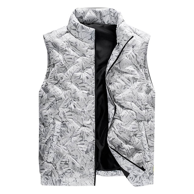 Casual Camisetas, Cremallera de Bolsillo Impreso Abajo Cuello de Pie sin Mangas, Chaleco de Moda para Hombre