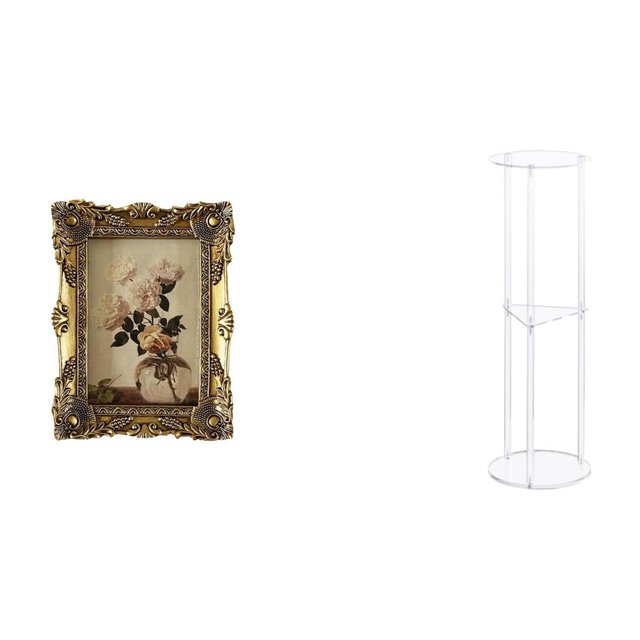 Marco De Fotos Vintage De Resina Y Mesa Auxiliar Pequeña De Acrílico Transparente Para Una Elegante Decoración De Mesa En Pasillos, Bodas, Oficinas Y Balcones.