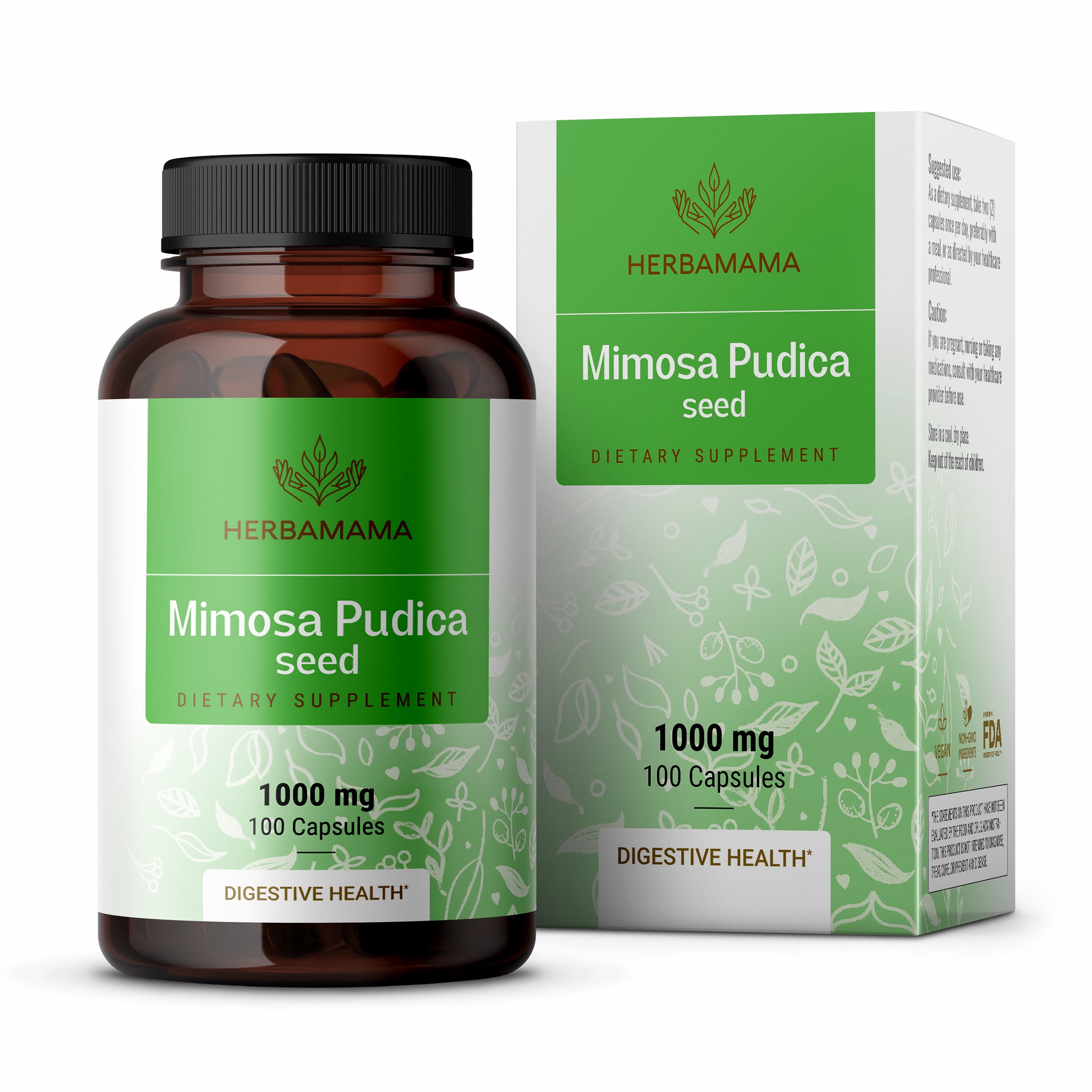 كبسولات HERBAMAMA Mimosa - دعم معوي من Mimosa Pudica Seed العضوي - 100 Ct