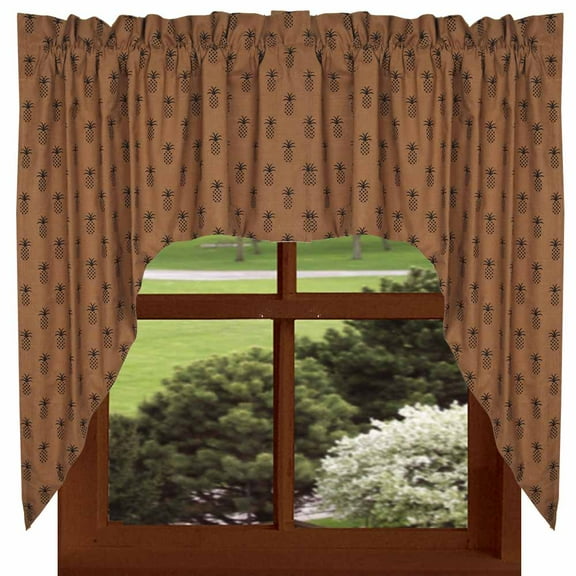 Pineapple Town Mocha and Black 72" Wide x 36" Long Cotton Lined Printed Curtain Swag by Home Collections by Raghu