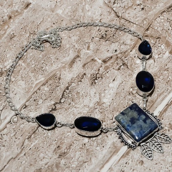 Lapis Lazuli, Blue Topaz Gemstone 925 Sterling Silver Jewelry Necklace 18"