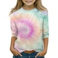 thumbnail image 3 of Abcomgle Girls Shirts Crewneck Tie Dye Tshirt 3/4 Sleeve Girls Shirts Summer Cute Cotton Linen Toddler Tops Girls,4-5 Years, 3 of 4