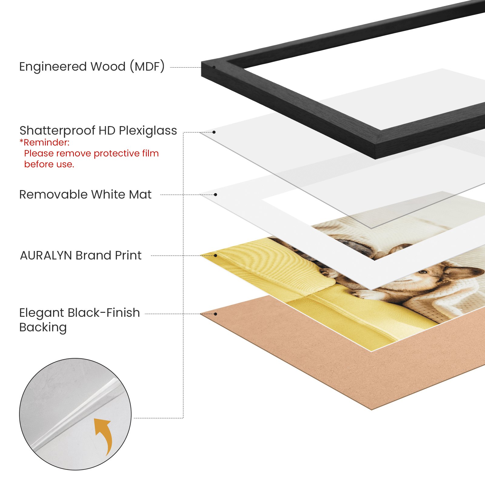 AURALYN 11x14 Picture Frame Set of 3 – Fits 8x10 with Mat or 11x14 Without Mat – Easy to Hang, Finger-Friendly, Includes Hanging Kit (Black Wood Grain, 3 Pack)