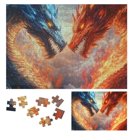 Sheronv Dragons Fire Ice Wooden Jigsaw Puzzle - Premium Eco-Friendly Wood - Relaxing and Engaging Gift for Family Friends - Decorative Art Piece 300 PCS
