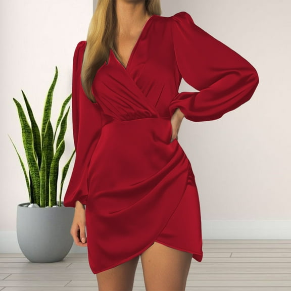 Women's Elegant V Neck Buttoned Linen Blend Dress With Slit 3x plus Size Swing Dress Long Evening Dress for Women Women plus Size Party Dress Long Sleeved Formal Dresses for Women Dressy Dresses plus